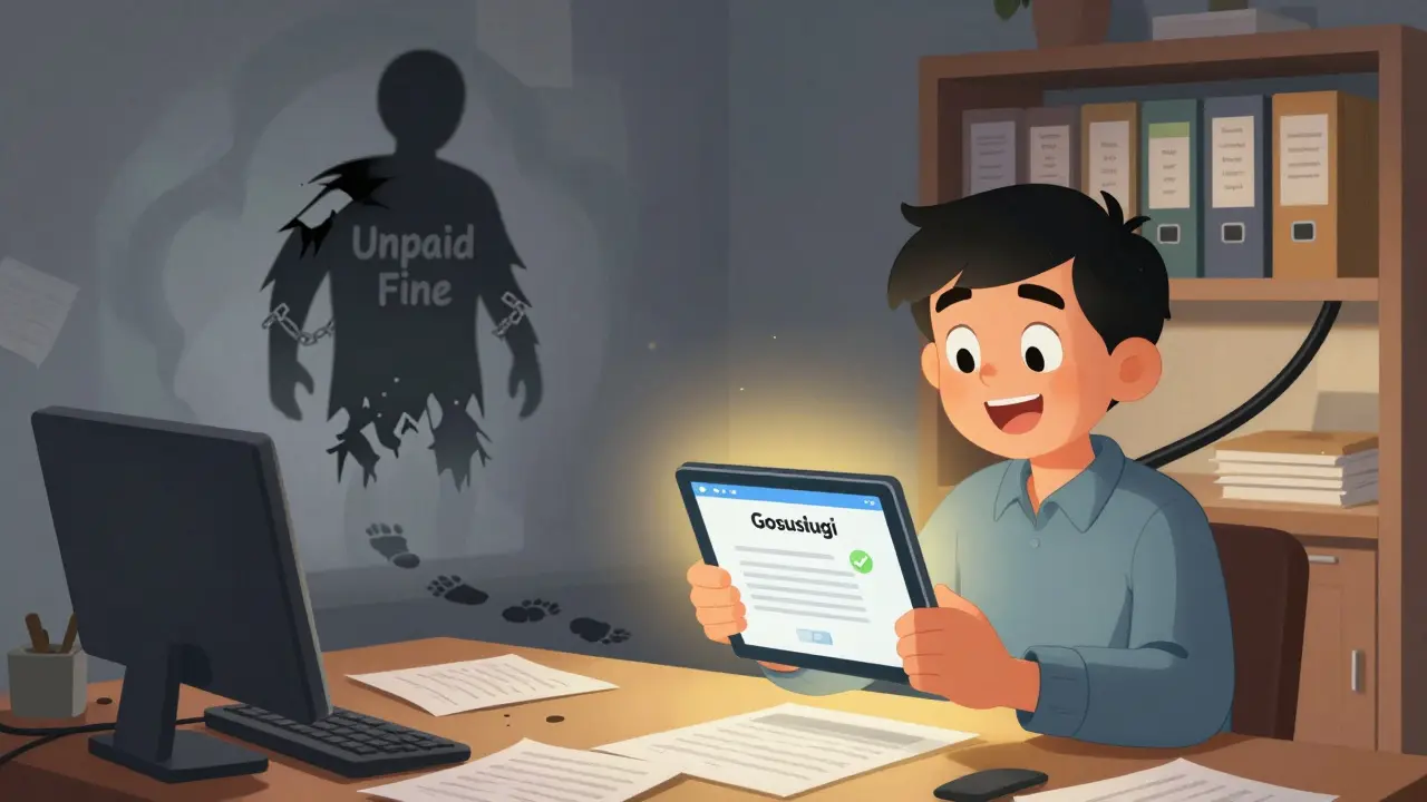 Человек проверяет свой чистый профиль на портале Госуслуг, в то время как прошлое нарушение исчезает.