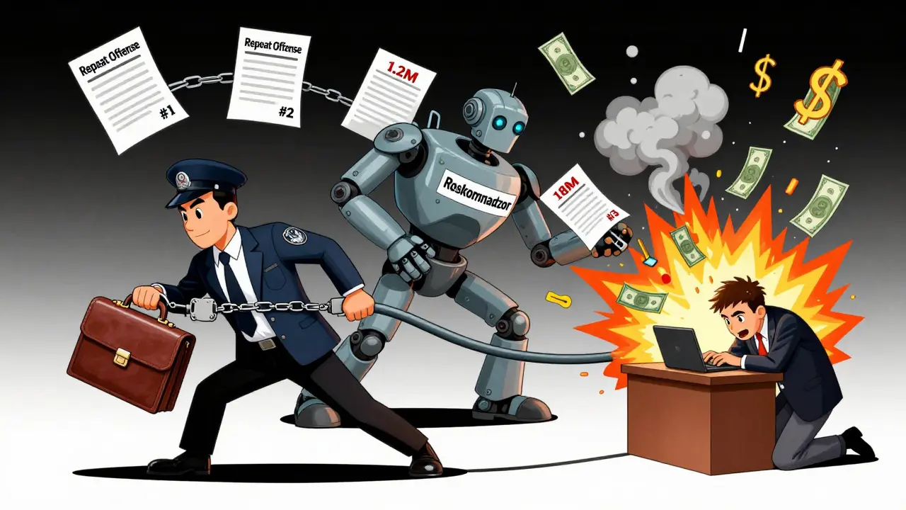 Руководитель тащится за роботом-инспектором, а за ним падают миллионы рублей как дождь.