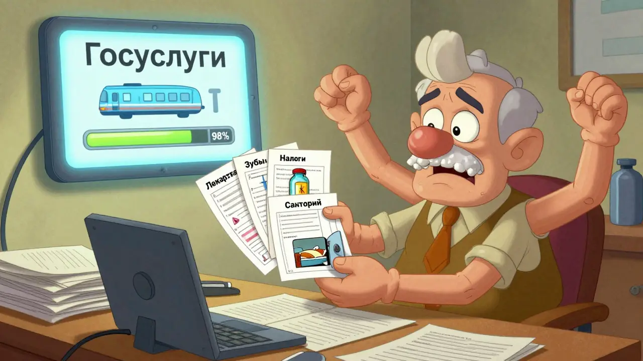 Ветеран получает пять разных льгот от веселого гнома, каждая льгота — в отдельной двери на бланке.