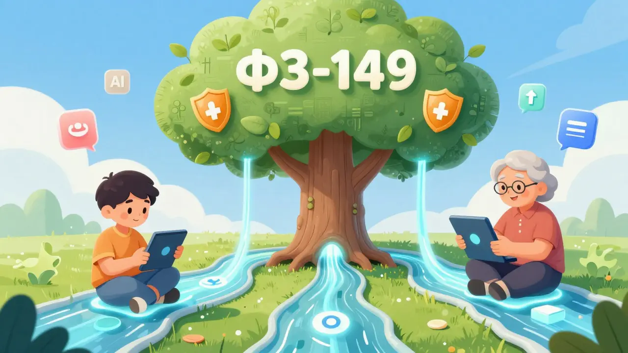 Семья использует цифровые сервисы, соединённые потоками информации, защищёнными деревом ФЗ-149 с щитами и кнопками согласия.