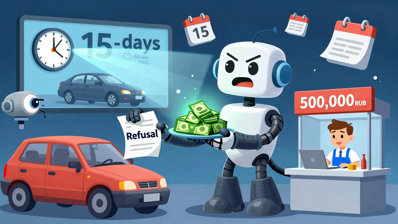 Водитель получает выбор: деньги или ремонт, рядом — таймер и AI-камера, проверяющая повреждения.