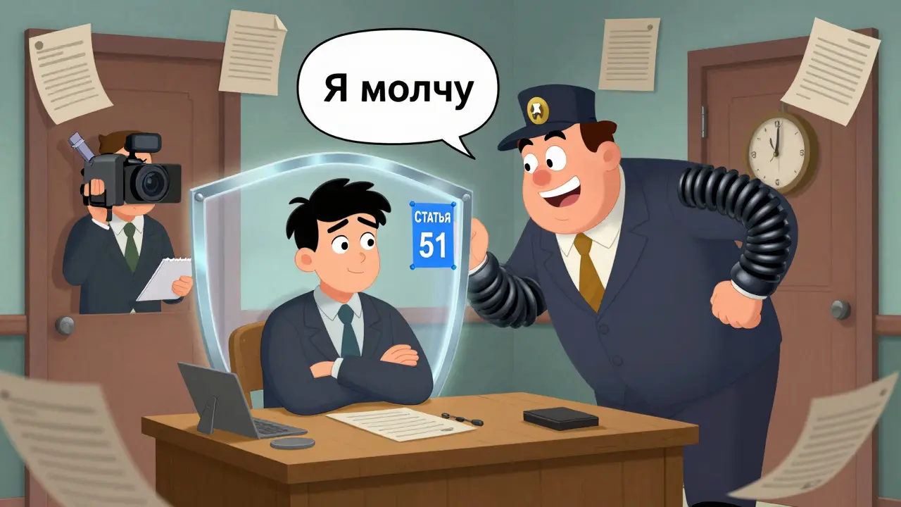 Подозреваемый молчит, защищён конституционным щитом, следователь с пружинными руками пытается допросить.