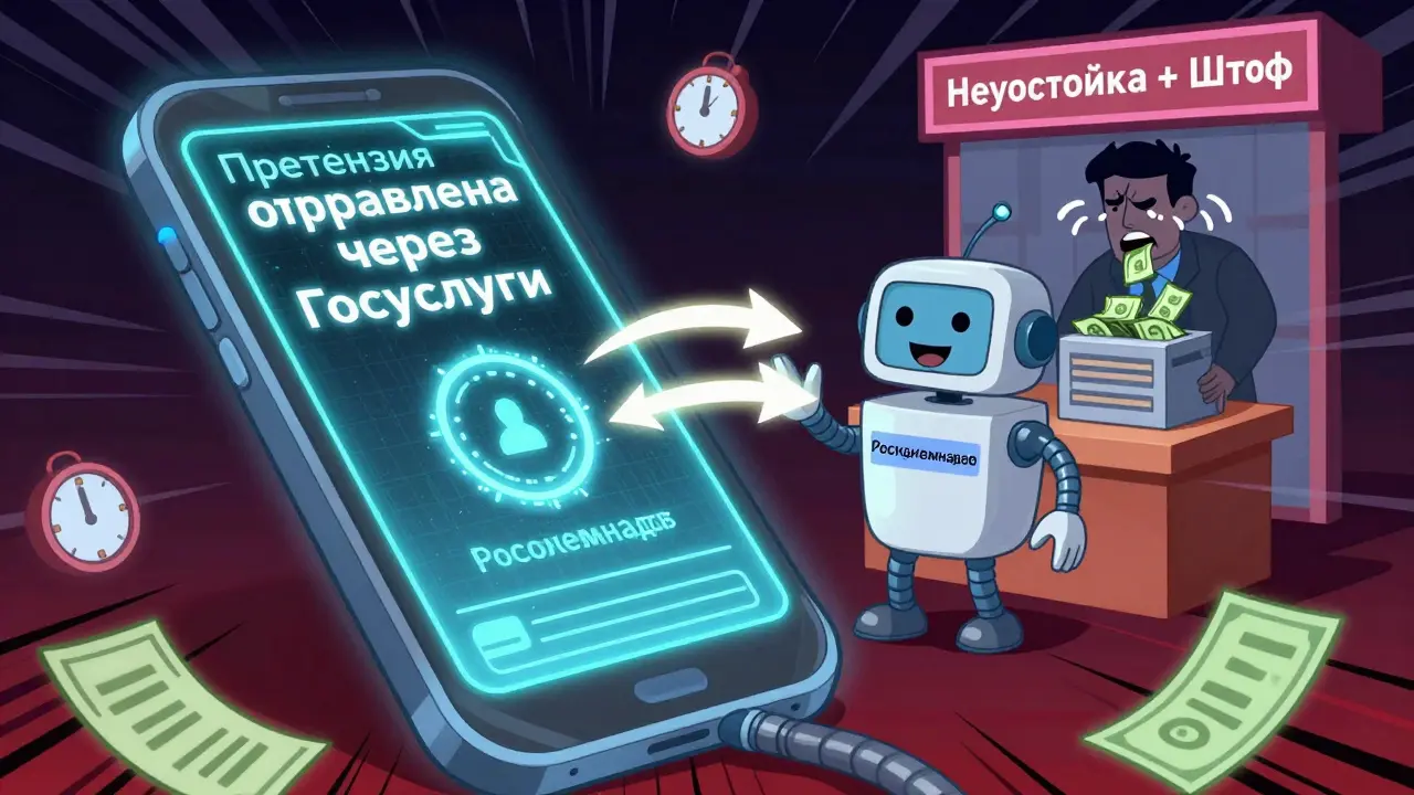 Смартфон отправляет претензию через Госуслуги, а продавец теряет деньги в виде штрафа и неустойки.