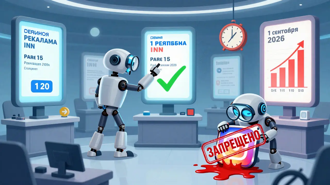 Роботы проверяют рекламу в центре контроля, одни одобряют, другие блокируют запрещённые платформы.