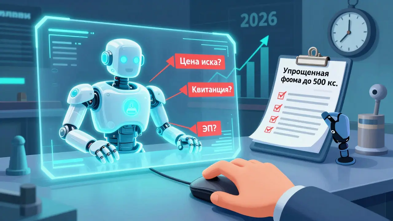 ИИ-робот сканирует электронный иск, указывая на пропущенные элементы.