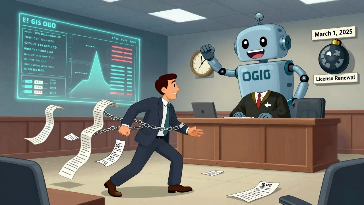 Резиновая трубка анимация: бизнесмен уводят в суд, над ним — робот с данными об отходах