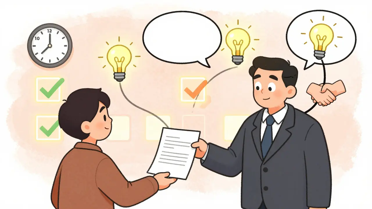 Юрист задаёт вопросы, клиент расслабляется — вокруг появляются символы профессионализма.