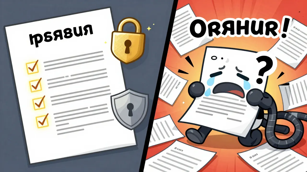 Чистое соглашение слева и хаос справа — сравнение правильного и неправильного оформления.