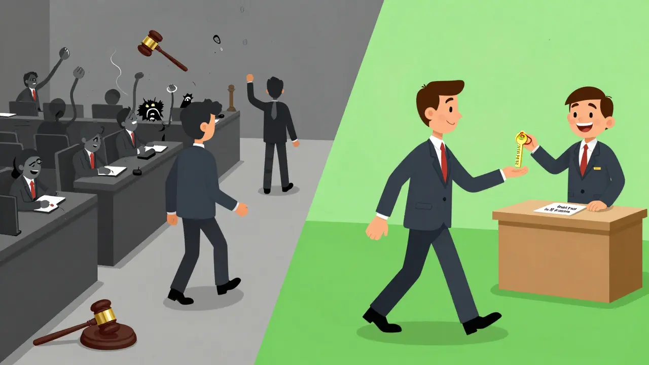 Два пути: хаотичный суд и спокойный МФЦ — одинаковый человек в разных ситуациях.