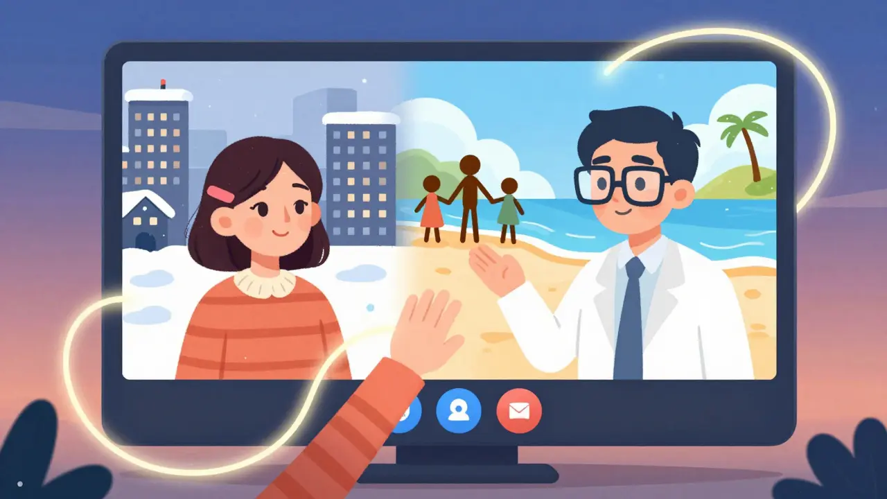 Онлайн-медиация через экран: супруги в разных городах обсуждают график с участием ребёнка.