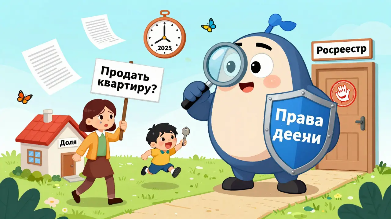 Родители пытаются продать квартиру, но органы опеки останавливают их из-за отсутствия долей детей.