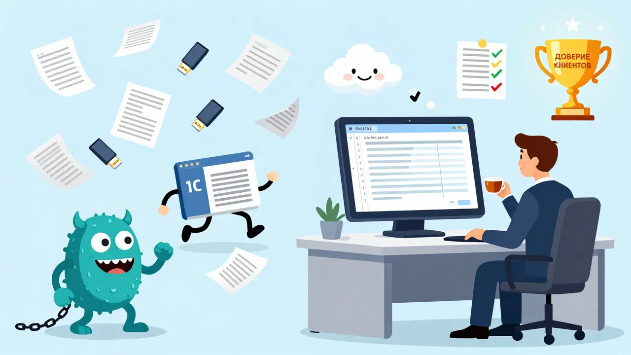 Сравнение хаотичного офиса с чистым, правильно оформленным реестром — штраф превращается в доверие клиентов.