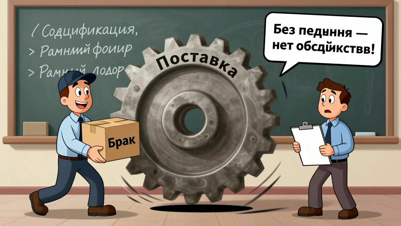 Шестерёнка поставки ломается без подписанной спецификации, поставщик даёт брак.