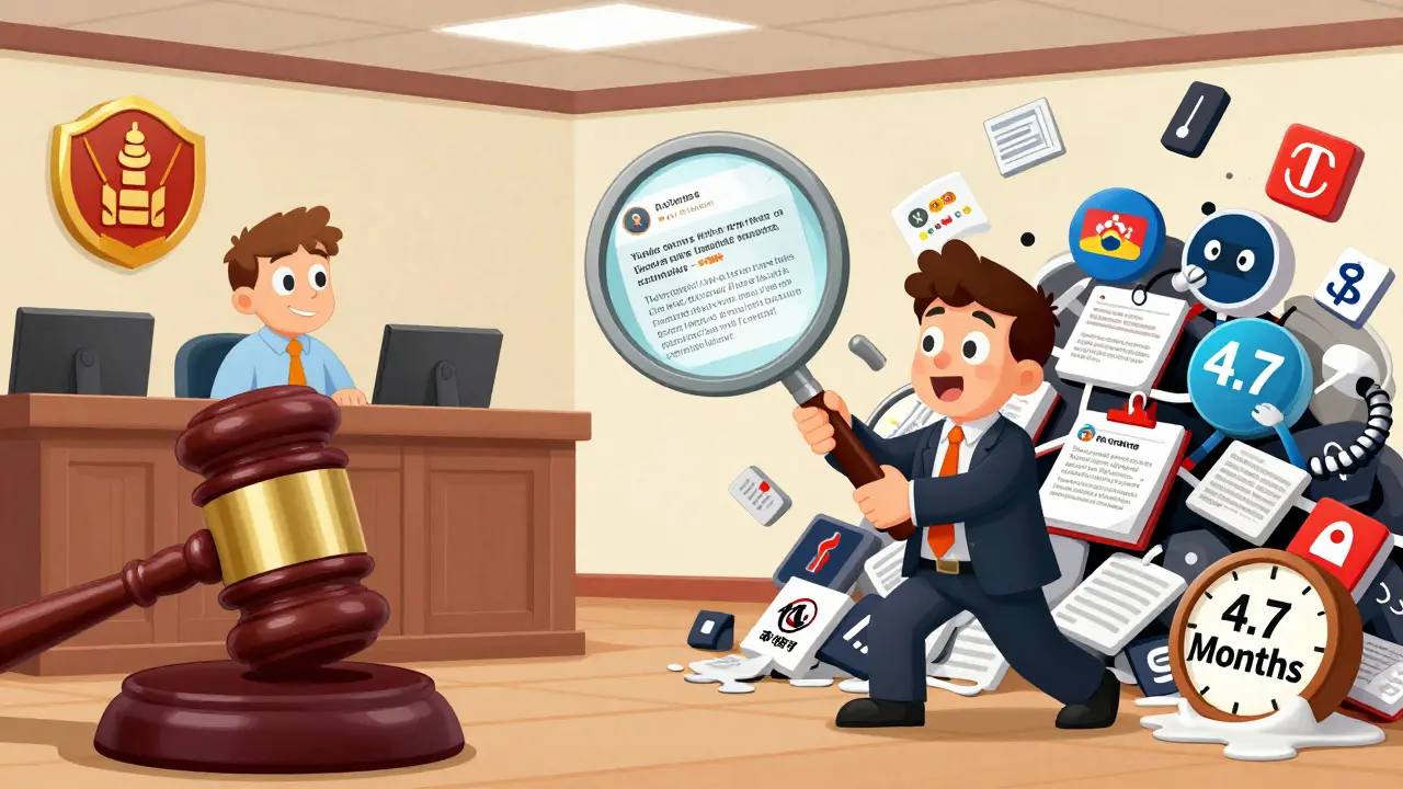 Судебный процесс: судья разоблачает подделки и копирование брендов с помощью увеличительного стекла.