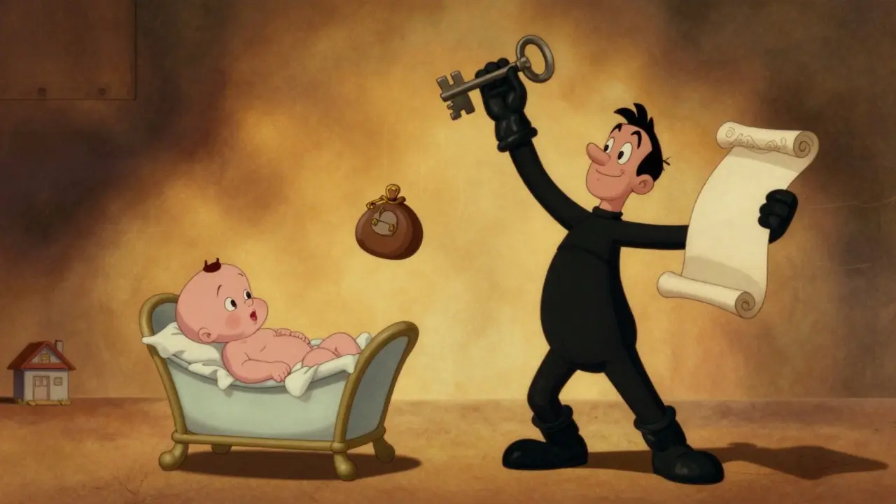 Персонаж растет от пеленок до взрослого держащего ключи в руках