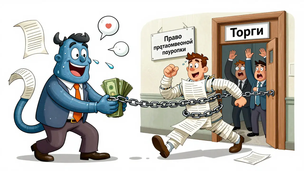 Разделенная сцена: с одной стороны — получение кредита, с другой — потеря доли на торгах, с участием других участников ООО.