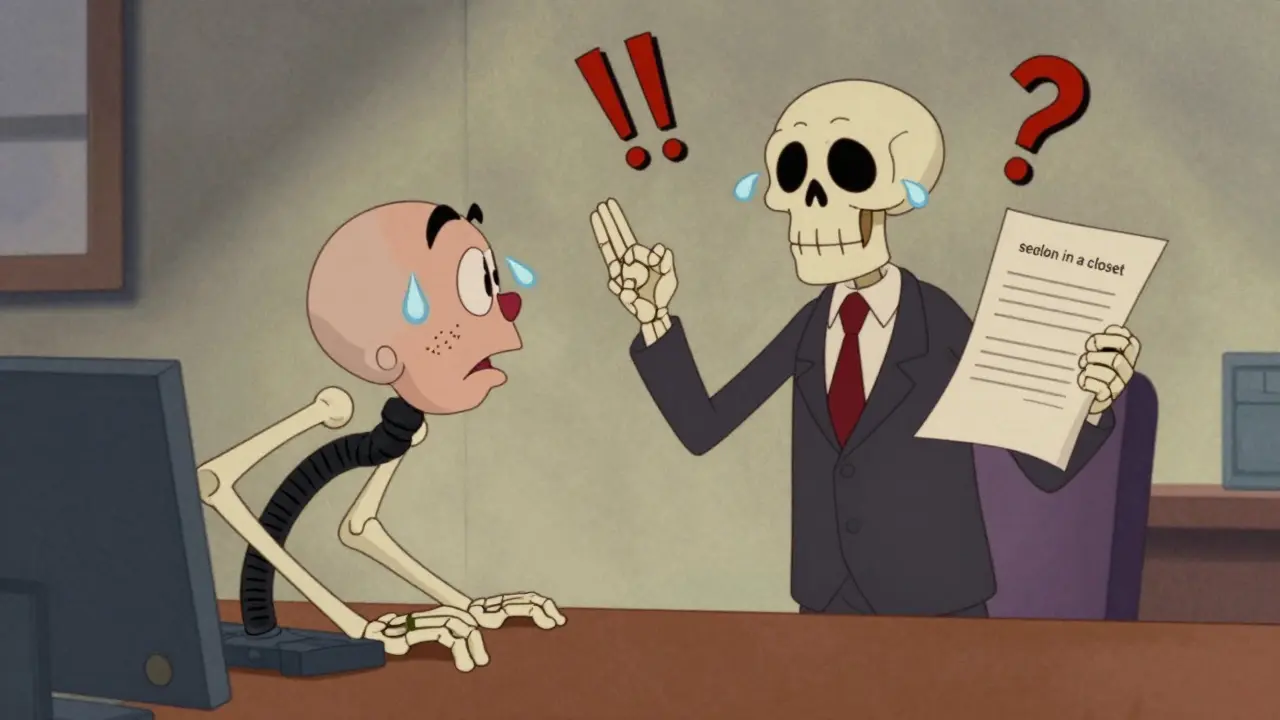 Бизнесмен обнаруживает скрытые риски в виде скелета в шкафу в стиле ретро-мультфильма