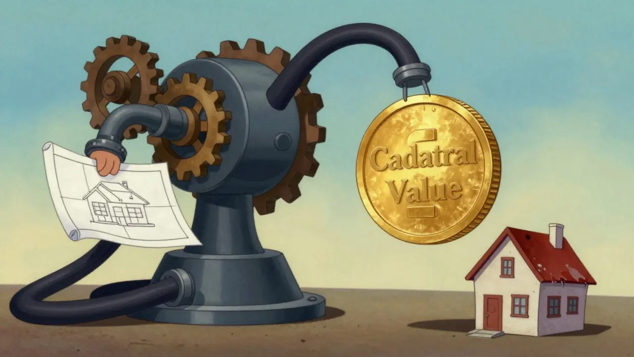 Механическая машина государственной оценки недвижимости в стиле rubber hose