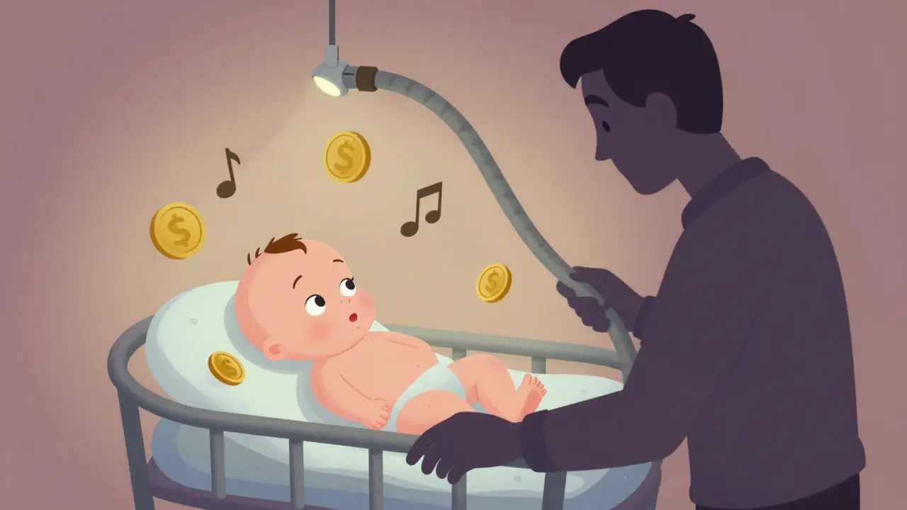 Младенец в колыбели и символическая связь с отцом в стиле резинового шланга