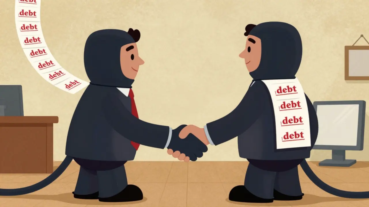 Мультяшные бизнесмены заключают сделку, один из которых скрывает долги