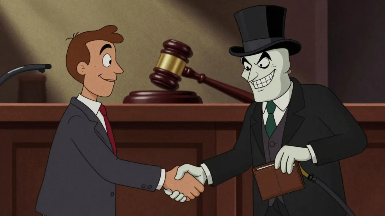 Персонаж доверяет сомнительному дешевому юристу в мультяшном стиле
