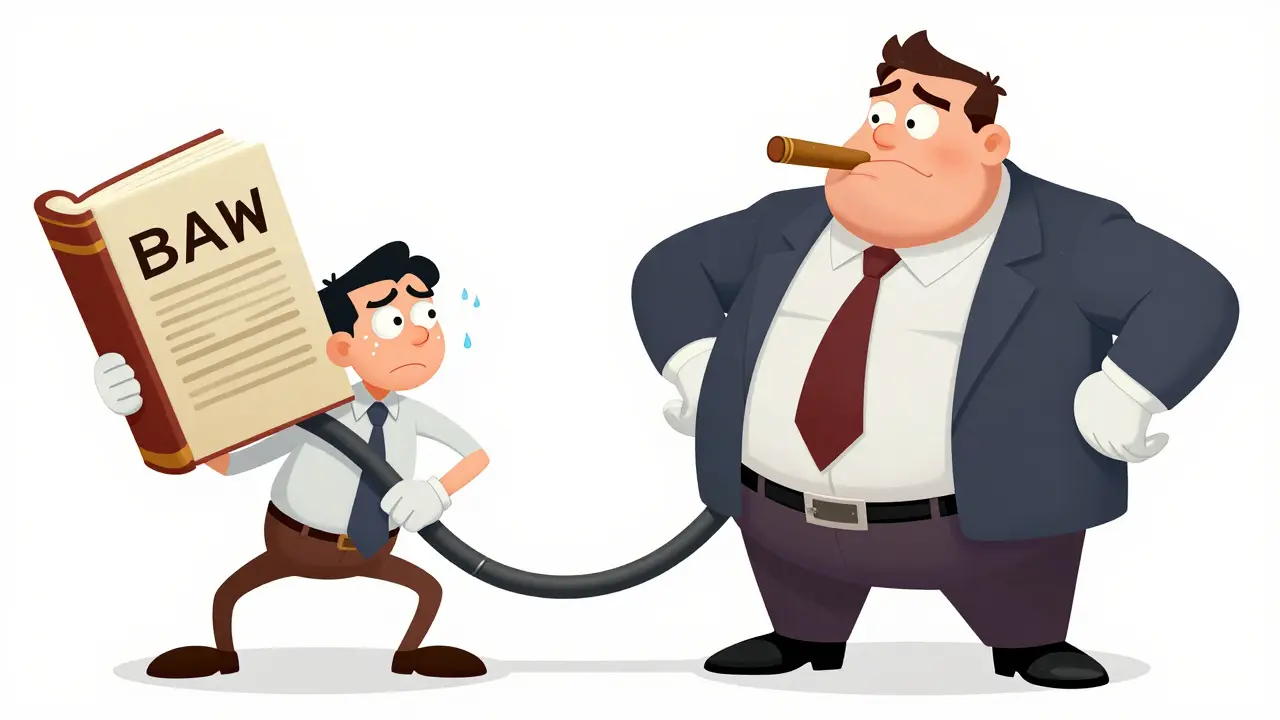 Спор жильца с равнодушным представителем управляющей компании в стиле мультфильмов 30-х.