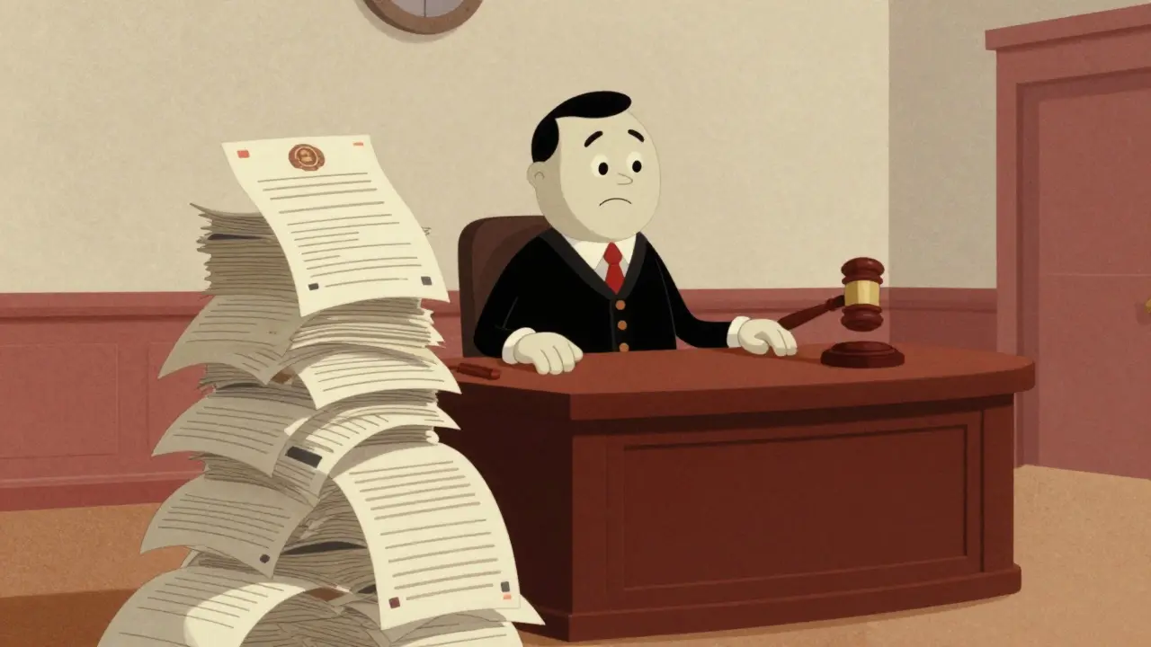 Судебное заседание с кипой документов в стиле старой анимации