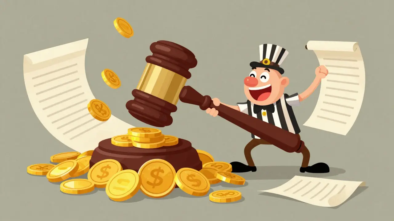 Судебный молоток и свиток с исполнительным листом в стиле анимации 30-х годов