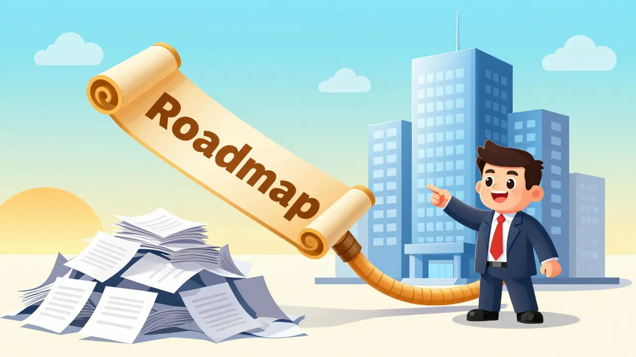 Юрист с золотой дорожной картой ведет компанию к успеху в стиле rubber hose